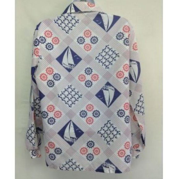 Women's Blue Nautical Long Sleeve Blouse 15/16 - Picture 3 of 5